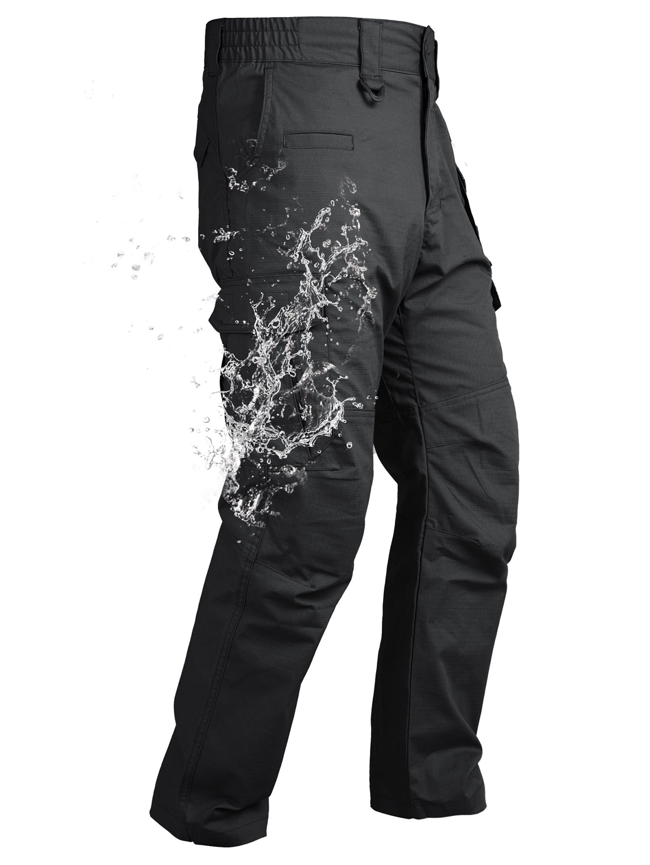 Men's Ripstop Work Cargo Pants, 8-Pocket Utility Hiking Trousers with Stretch Water-Resistant Fabric & Side Elastic Waist