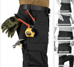 Men's Ripstop Work Cargo Pants, 8-Pocket Utility Hiking Trousers with Stretch Water-Resistant Fabric & Side Elastic Waist