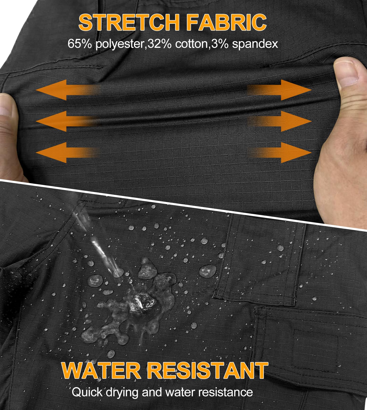 Men's Ripstop Work Cargo Pants, 8-Pocket Utility Hiking Trousers with Stretch Water-Resistant Fabric & Side Elastic Waist