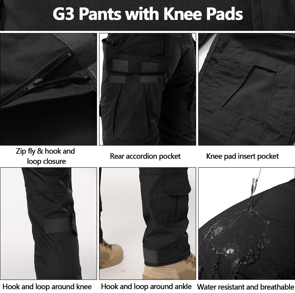 VANIYU Men’s Work Cargo Pants with Knee Pads – Water Resistant Hiking & Construction Pants with 10 Pockets, Adjustable Waist & Ankle