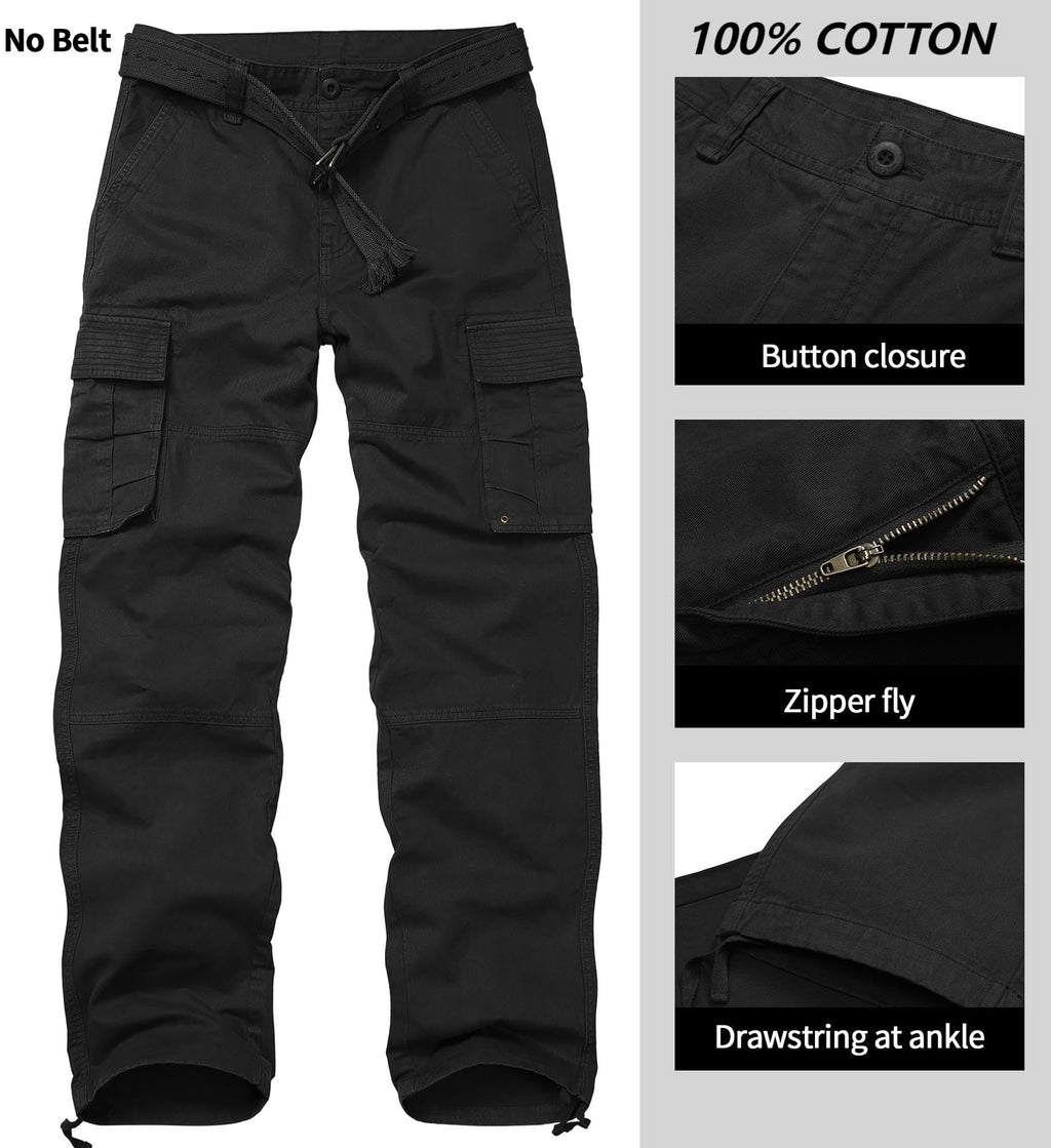 Men's Relaxed Fit Cargo Pants,Cotton Camo Work Pants with 6 Pockets,Durable Outdoor Utility Hiking Pants,No Belt