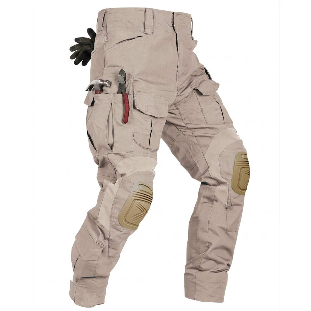 VANIYU Men's Flex Ripstop Work Pants with Removable Knee Pads – 10-Pocket Breathable Utility Trousers for Hiking, Gardening & Outdoor Work (No Belt)