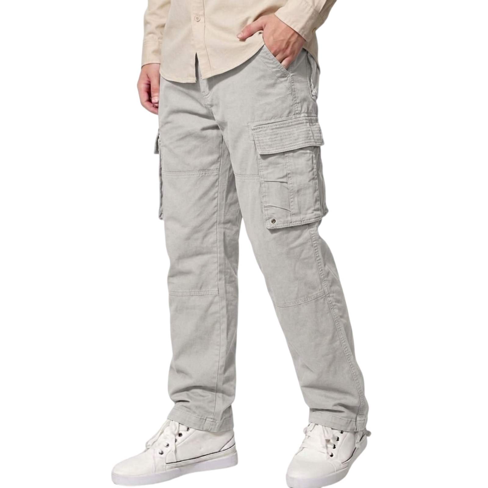 Men's Relaxed Fit Cargo Pants,Cotton Camo Work Pants with 6 Pockets,Durable Outdoor Utility Hiking Pants,No Belt