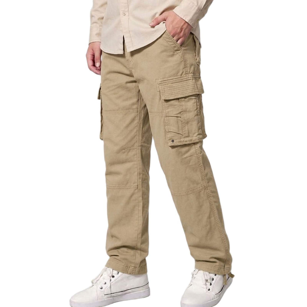 Men's Relaxed Fit Cargo Pants,Cotton Camo Work Pants with 6 Pockets,Durable Outdoor Utility Hiking Pants,No Belt