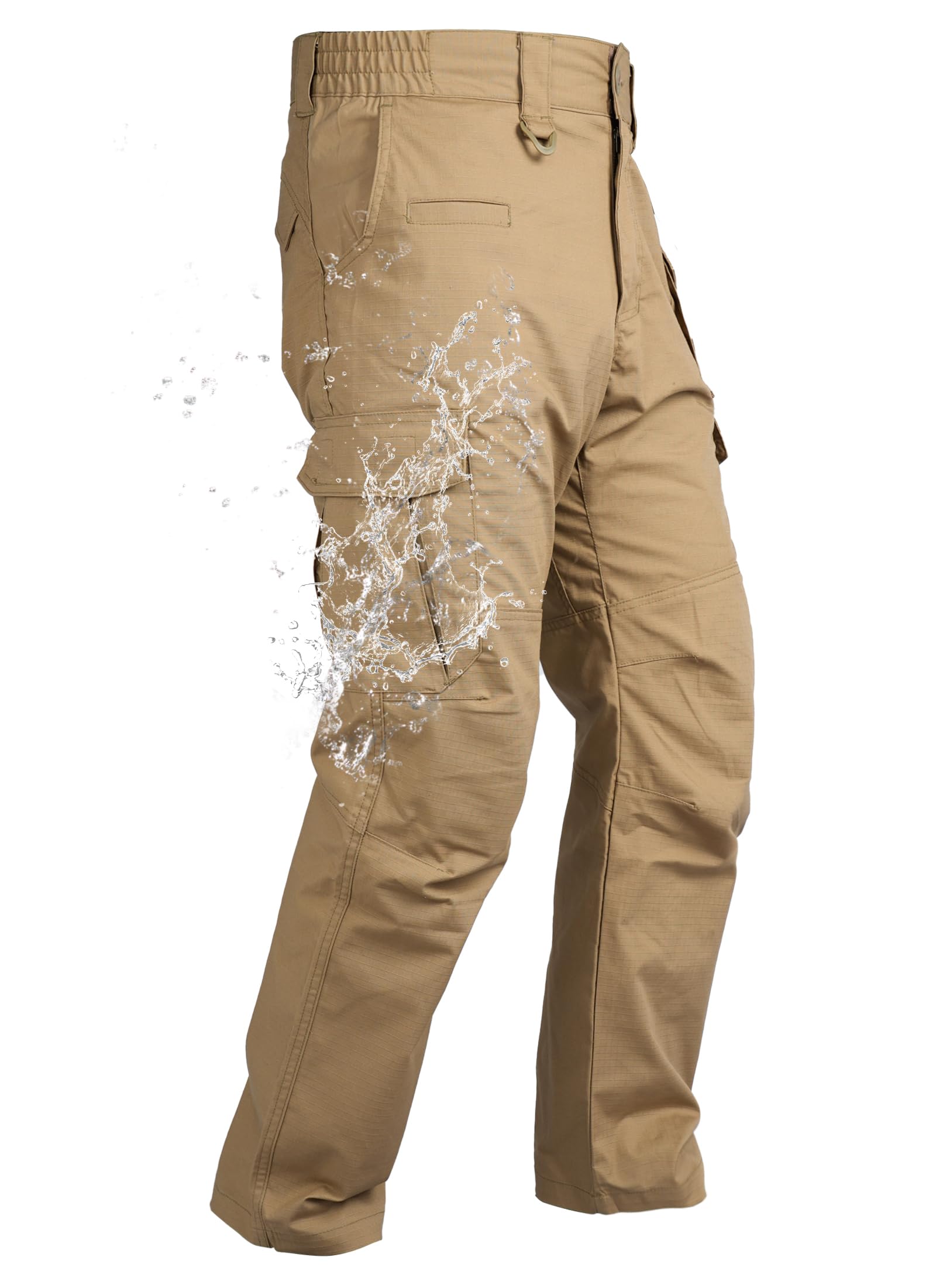 Men's Ripstop Work Cargo Pants, 8-Pocket Utility Hiking Trousers with Stretch Water-Resistant Fabric & Side Elastic Waist