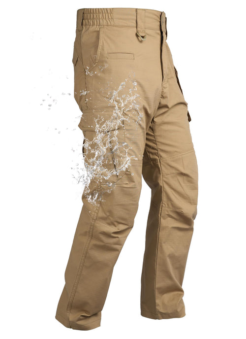 Men's Ripstop Work Cargo Pants, 8-Pocket Utility Hiking Trousers with Stretch Water-Resistant Fabric & Side Elastic Waist