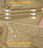 Men's Ripstop Work Cargo Pants, 8-Pocket Utility Hiking Trousers with Stretch Water-Resistant Fabric & Side Elastic Waist